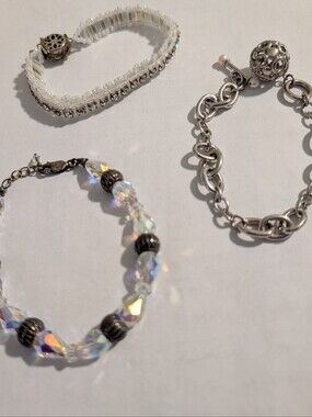 Set of 3 Silver Tone & Sparkling Crystal Bracelets ✨